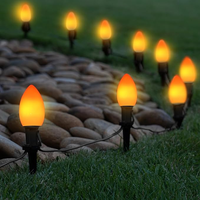 C9 Orange Light Bulb, 25 Pack Incandescent Halloween Light Bulbs for C9 Outdoor String Lights, Christmas Tree Decor, Halloween String Lighting, C9/E17 Candelabra Base, 7 Watt