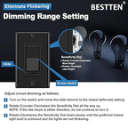 BESTTEN 10 Pack Dimmer Wall Light Switch, Compatible with Dimmable LED, CFL, Incandescent and Halogen Bulb, Single Pole or 3-Way Dimmer Switches, 120VAC, Decorator Wall Plate Included, Black