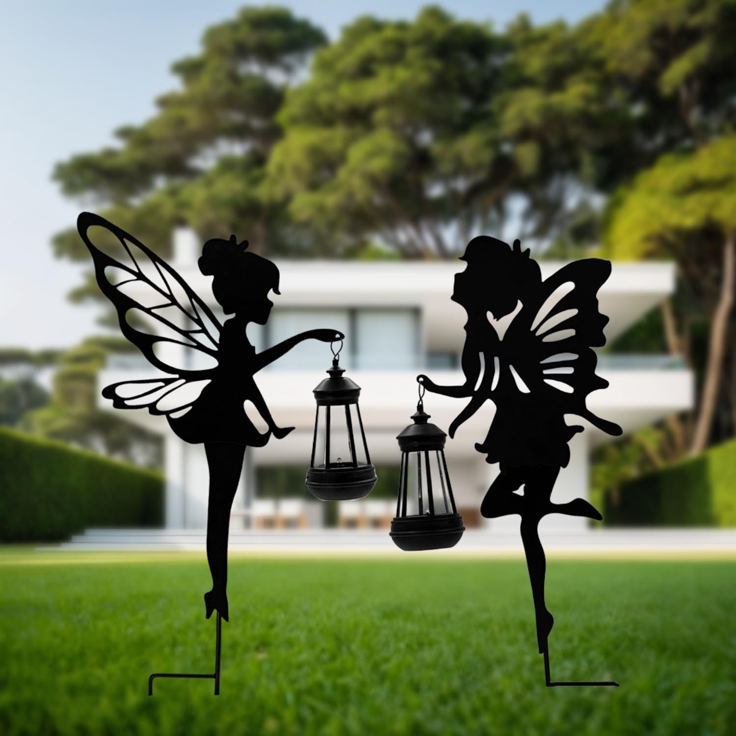 Solar Fairy Garden Decor Lights, 2 Packs, Metal Hanging Lanterns with Warm Solar Glow – Exquisite Gifts for Women, Mom, Friends (Fairy Hanging Lantern)