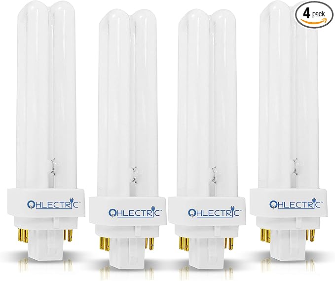OHLECTRIC 13W Cool White Fluorescent Lamps with G24q-1 Base - 4100k Double Tube Compact Fluorescent Lamps - Perfect Choice for Garage, Halfway, Yard, Porch - Pack of 4