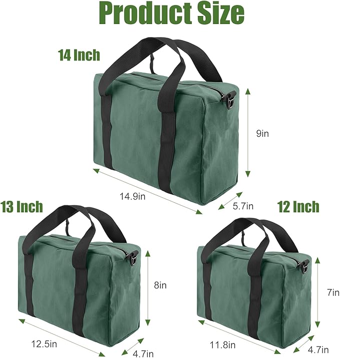 Small Tool Bag,Close Top Wide Mouth Tool Organizer Bag,Large Capacity Tool Bags for Men,Canvas Tool Storage Bag for Storage Handbag for Screwdrivers,Wrench,Pliers Hand Tools (DarkGreen, 20 Inch)