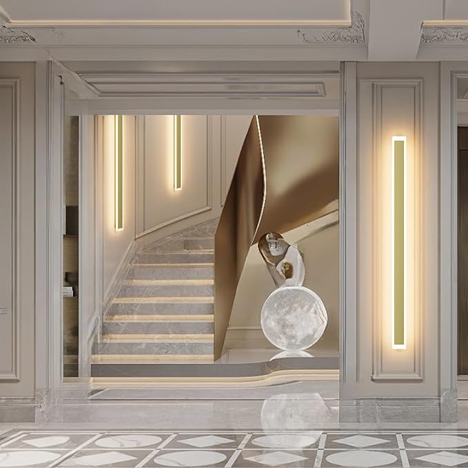 Aipsun Porch Wall Lights 59inch Long Strip Modern Outdoor Wall Light Fixture, Gold Wall Mount Lighting Sconce Exterior Lights Wall Sconce 3000K for House Living Room Corridor(1 Pack)