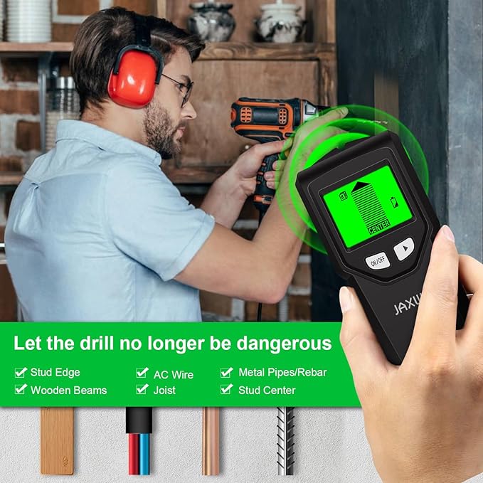 Stud Finder Wall Scanner - 5 in 1 Stud Finder Tool w/Smart Chip and HD LCD Display, Stud Detector Beam Finders for the Center and Edge of Wood AC Wire Metal Studs Joist Pipe (‎‎black Seaweed)