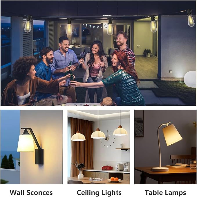 10 Pack Replacement Bulbs for Outdoor String Lights, ST40 Clear Edison Light Bulbs with 7W E17 Intermediate Screw Base Vintage Light Bulbs for Indoor Outdoor Christmas Patio Backyard Decor, Warm White