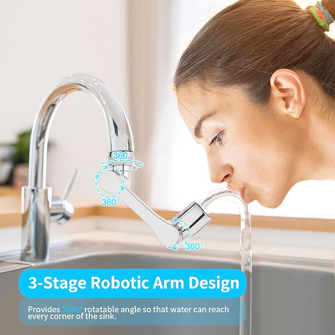 1080° Swivel Faucet Extender, Heavy Duty Rotating Sink Extension, Universal Swivel Multifunctional Robotic Arm, Rotating Splash Filter Extension Faucet Aerator for Kitchen Bathroom-4 Pcs