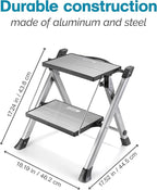 Polder Easy-Close Aluminium 2-Step Stool, Ladder with Non-Skid Feet, Folding Step, Top Step Height - 1.4 feet