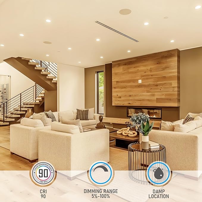 TORCHSTAR 4 Inch Slim LED Recessed Lighting with Junction Box, CRI90 Dimmable 9W Ultra-Thin Recessed Light, 3000K Warm White, 800LM Basic Series LED Downlight, ETL & ES & FCC, Pack of 6