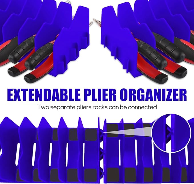 Plier Organizer, 4 Pack Pliers Organizer for Tools Cutters with Extendable Design & Non-Slip Rubber Base, 40 Slots Tool Box Drawer for Pliers, Wrenches, Screwdrivers,Blue