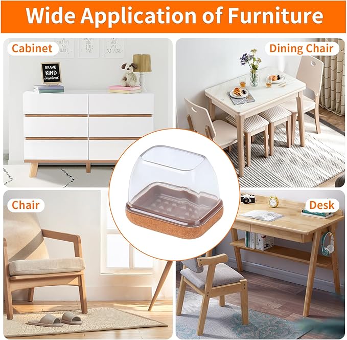 Ezprotekt 8 Pcs Rectangle Clear Silicone Chair Leg Floor Protectors, Rectangle Felt Felt Furniture Pads Caps Covers for Chair Table Desk, Anti- Scratches and No Noise (Fit L :1.3-1.7", W: 0.6-0.9")