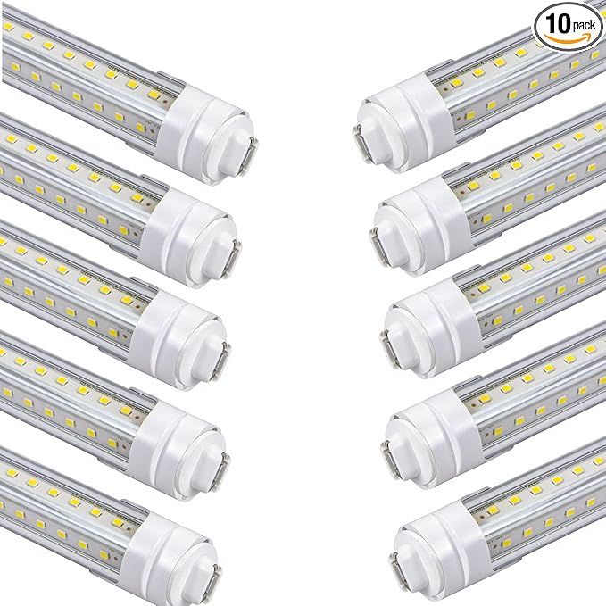 4ft T8 LED Tube Lights,36W 3600lm,White 6500K,R17d Base,45.8 inches End to End,60W F48T12 Fluorescent Bulb Replacement,Ballast Bypass,Dual-Ended Connection,Sign,Shop Lighting,Pack of 10