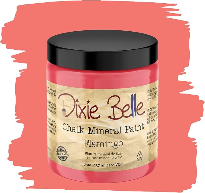 Dixie Belle Paint Company Chalk Finish Furniture Paint - Flamingo (8oz) - Matte Bright Coral Chic Chalk Mineral DIY Furniture Paint