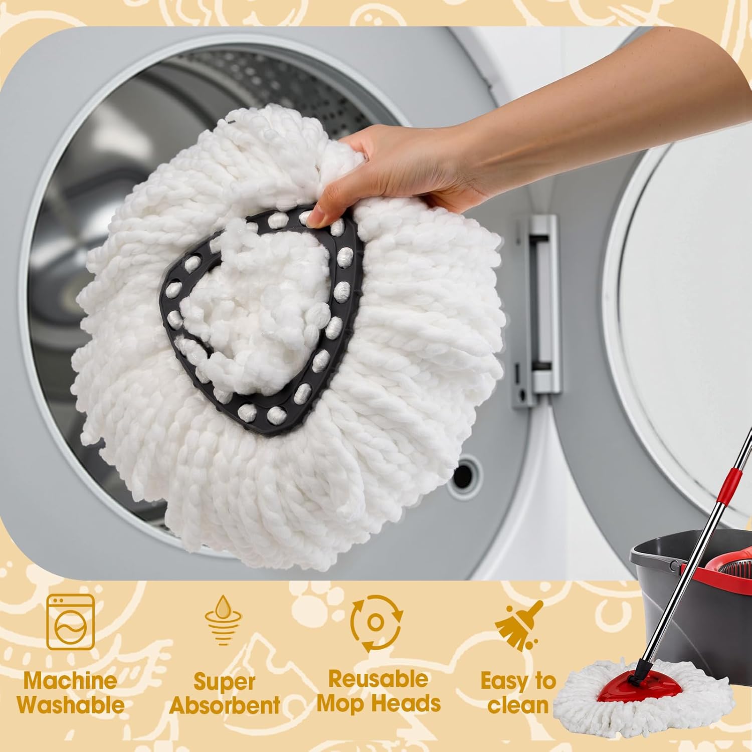 3 Pack Mop Heads Replacements, Spin Mop Replacement Heads Compatible O-Ceda EasyWring 1-Tank System, Microfiber Mop Refills, Easy Cleaning Mop Replace Head