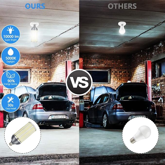 Intpro LED Light Bulb100W LED Corn Light Lmap Garage Light 10000LM E26 E39 5000K 85V~265V Super Bright LED Basement Lights for barn Workshop Warehouse Factory Backyard