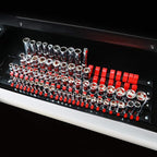 CASOMAN 80-Piece Portable Socket Organizer Tray, 1/4-Inch, 3/8-Inch, 1/2-Inch,Heavy Duty Socket Rail, Black Rails with Red Clips