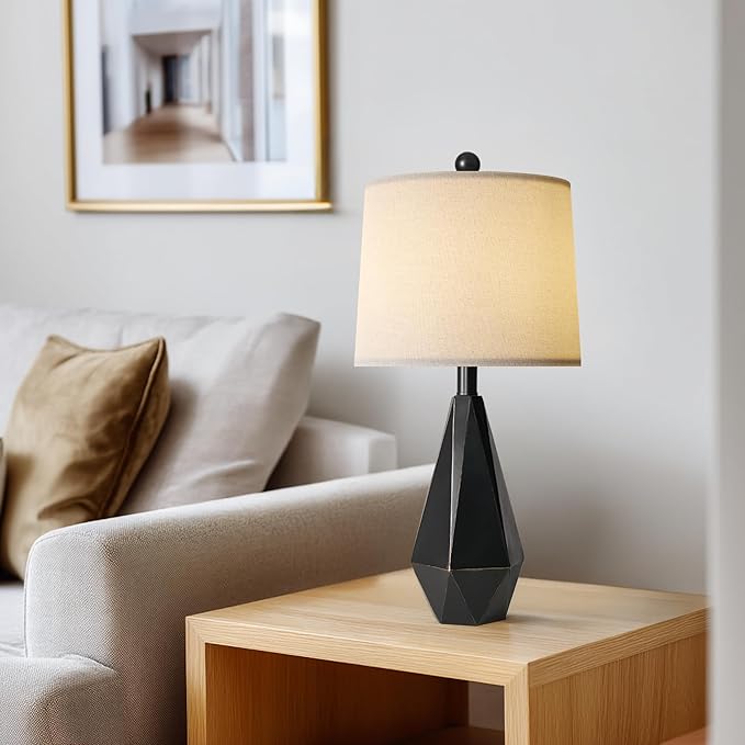 PoKat 23'' Farmhouse Table Lamps Set of 2, Black Bedside Lamps for Bedroom Night Stands, Modern Nightstand Lamps for Living Room, End Side Table, Black