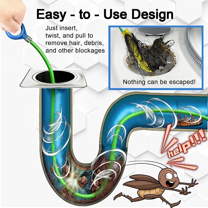 3Pcs Drain Snake Hair Remover Tool, 50 IN Sink Snake - A Highly Effective Drain Cleaner Tool for Various Bathroom Drains like Sink, Bathtub and Shower to Unclog Swiftly