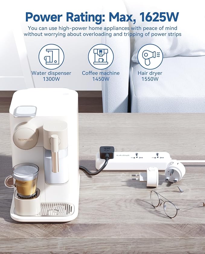 US Plug Adapter with USB Ports, Universal Extension Cord 5 FT, European, UK, Australia, India to US Plug Adapter for Travel & Life, Accepts Type A/B/C/D/E/F/G/H/I/J/K/L/N/O Plugs, White