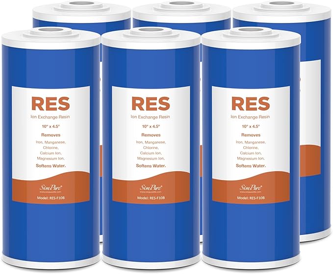 SimPure 10" x 4.5" Cation Exchange Resin Filter, Whole House Water Softening Cartridge for DB10P, DB10C (6 Pack)