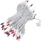 Novelty Lights 50 Feet 100 Bulb Incandescent Mini Light String, Red/White/Blue with 6-Inch Spacing on White Wire, UL Listed Commercial Grade Indoor/Outdoor Mini Lights, Connectable End-to-End