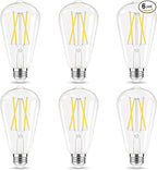 Dimmable LED Edison Bulb, E26 LED Bulb 60 watt Equivalent, Cool White 4000K, ST58 Vintage Light Bulbs, 90+ CRI, 6W 600LM, E26 Base, Clear Glass, 6 Pack