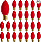 C9 Red Christmas Light Bulbs, 25 Pack C9 Incandescent Replacement Bulbs for Christmas String Light, E17 Intermediate Base, 7Watt Night Lights Bulbs