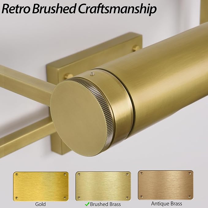 18in Picture Lights Hardwired Brass Picture Light, Gold Modern Picture Light for Wall, 360°Rotatable Art Light Gallery Lights, Wall Picture Lights Painting Light for Painting Display Artwork Portrait