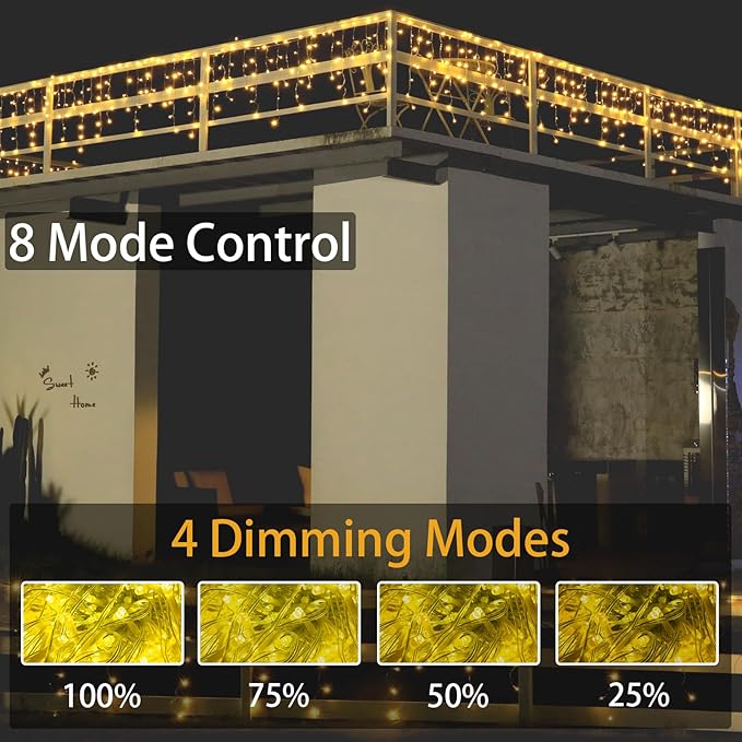 Christmas String Lights Outdoor - 49Ft/15M 640 LED 8 Modes with Remote Control and App Waterproof Christmas Lights for Patio Yard Garden Wedding Party-Warm White