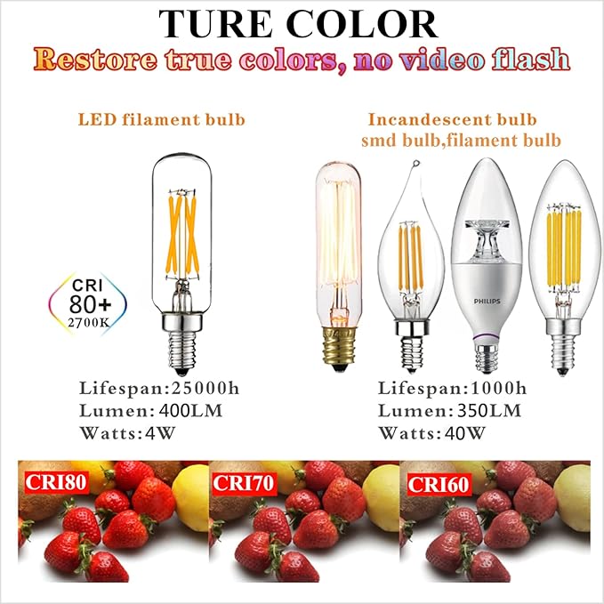 LiteHistory Dimmable t6 led Bulb 40W Candelabra led 2700K Clear 400lm 4W e12 Edison Bulb Warm White 6Pack