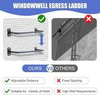 4-Rung Window Well Ladder, Heavy Duty Steel Ladder, Adjustable Basement Egress Ladder, Multi-Purpose Wall Muonted Ladder for Home Safety, Rv Ladder,700LBS