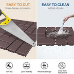 Goovilla Plastic Interlocking Deck Tiles, 9 Pack Outdoor Patio Flooring, 12"x12" Interlocking Decking Tile Outdoor All Weather Use, Waterproof Patio Pavers for Pool Balcony Backyard Porch, Dark Brown