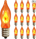 Flickering Flame Light Bulbs 1W, C7 E12 Incandescent (12 Pack), UL Listed 2200K Orange, Candelabra Bulbs for Window Candles, Chandeliers, Halloween Night Lights, C7 String Light Replacement