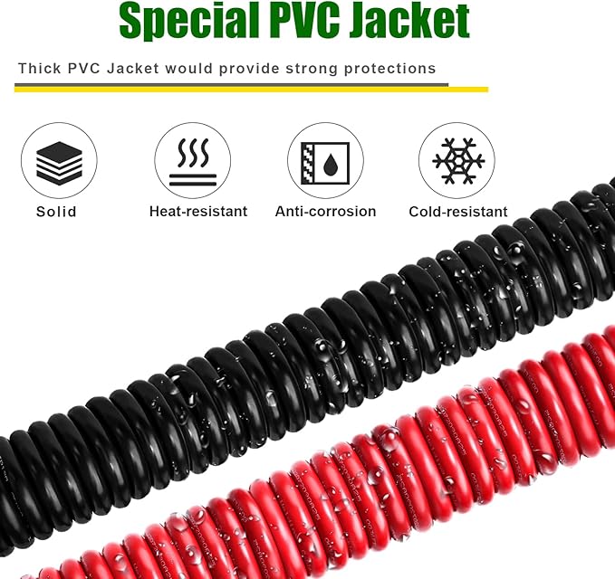 2 Gauge Battery Cable Copper Wire, 3FT Red+3FT Black 2 AWG Welding Cable Standard USA OFC Wire for Automotive, Battery, Solar, Marine and Generator