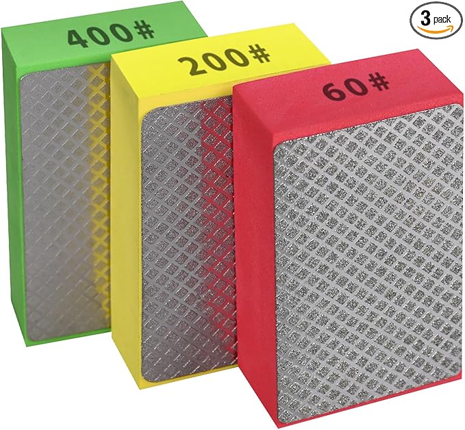 3pcs Diamond Hand Polishing Pads for Ceramic Tile Glass Grinding,Sanding Blocks Polishing 60#,200#,400#