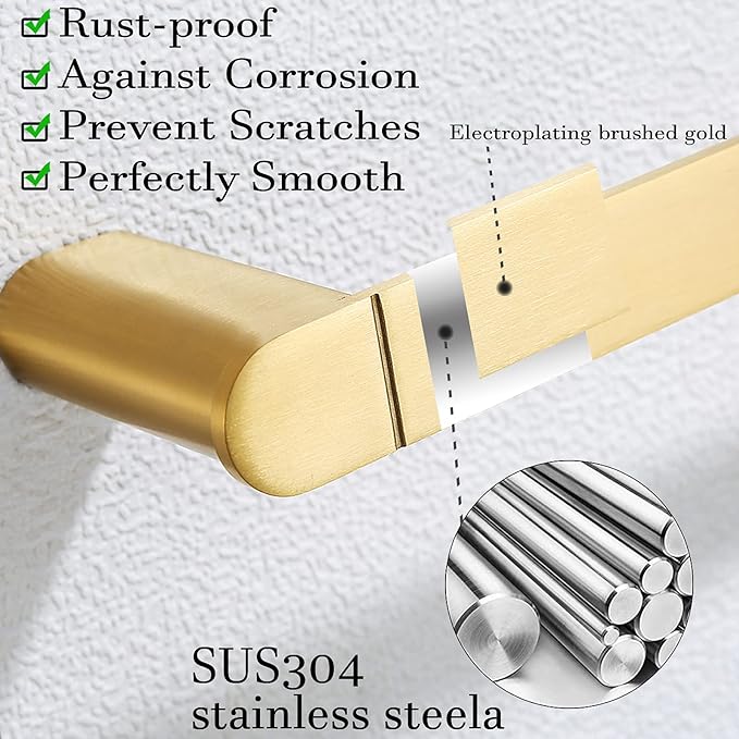 RANDOM Brushed Gold Towel Bar Rack Holder Rod 18 inch Hand Towel Holder for Bathroom Kitchen Hardware Accessories Wall Mount Contemporary Hotel Style 96026-2-18BG