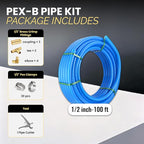 1/2 Inch-100 ft Foskan Blue PEX-B Pipe,Water Tubing with a Pipe Cutter,10 PCS Brass Crimp Fittings & 30 PCS Pex Clamps