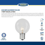 Novelty Lights 25 Pack G50 Outdoor Patio Globe Replacement Bulbs, Clear, E17/C9 Intermediate Base, 7 Watt