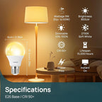 Linkind A19 LED Light Bulbs Dimmable, 60W Equivalent, 2700K Soft White LED Light Bulbs, High CRI90, 9W Energy Efficient 800 Lumens, E26 Base, UL Listed, Lighting for Bedroom Living Room, 6 Packs