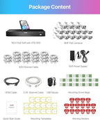 ZOSI 32CH 4K Security Camera System,16pcs 4K/8MP PoE Cameras Outdoor,Human/Vehicle Detection,2 Way Audio,Color Night Vision,16 Port 32 Channel 8MP Dual-Disk NVR with 4TB HDD for 24/7 Recording