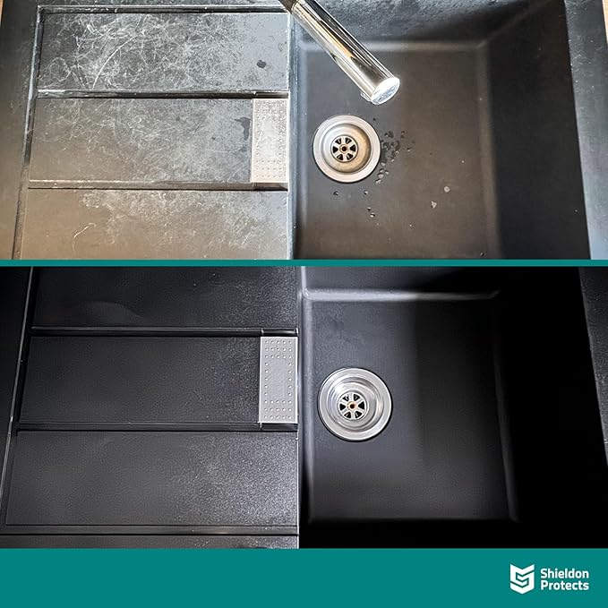 Shieldon Protects Sink Restorer Kit – 3-Step System: Heavy Duty Kitchen Sink Cleaner, Hard Water Stain Remover & Nano Sealer Protector for Granite Composite, Quartz, Porcelain & Ceramic Kitchen Sinks