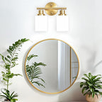 2-Light Vanity Lights, Brushed Gold Bathroom Light Fixture with Striped Textured Milky White Glass Shade, Modern Vanity Lighting Fixture for Bathroom Wall Light Over Mirror, E26 Wall Sconce