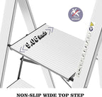 KINGRACK Aluminium 4 Step Ladder, Lightweight Step Stool with Non-Slip Pedals, Handrail, Foldable Step Ladder for Kitchen, Garage, Home, Space Saving, Sturdy and Portable, Silver