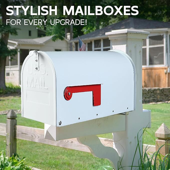 Metal Mailboxes Post Mount, Galvanized Steel Outside Mail Box, Standard Medium Capacity, 20 x 8.7 x 6.7 Inches, White