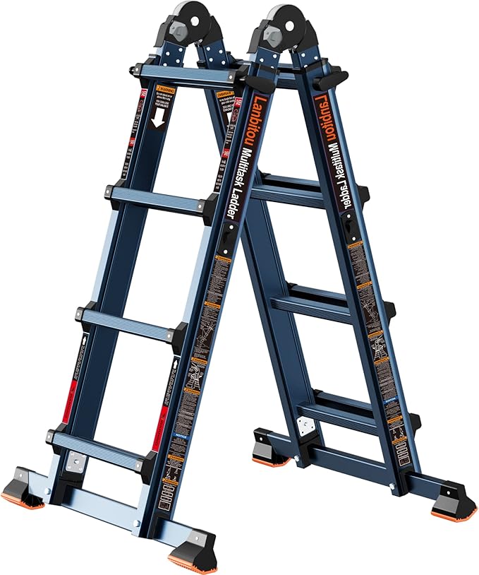 Ladder, A Frame 4 Step Ladder Extension, 14 FT Anti-Slip Multi Position Ladder, Storage Folding Ladder, 300 lbs Security Load Telescoping Aluminum Ladders for Stairs Home Indoor Outdoor Roof
