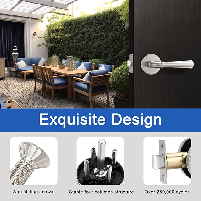 Orger 5 Pack Brushed Nickel Passage Door Lever Keyless Closet Door Handle, Interior Non-Locking Lever Sets Keyless Nickel Finish Door Lock for Right & Left Handed Doors, Stainless Steel