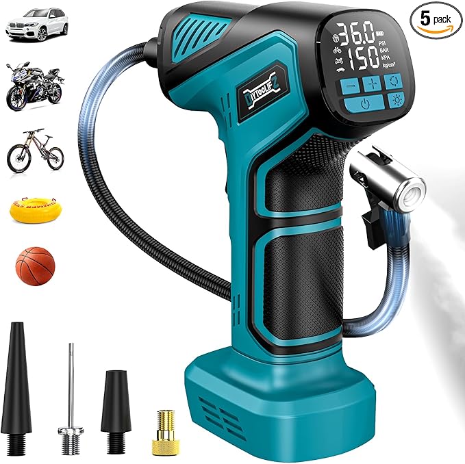 150PSI Tire Inflator Portable Air Compressor: Cordless Air Pump Compatible with Makita 18V Battery - Car Tire Pump with Digital Pressure Gauge & LED Light for Auto, Motorcycles(Bare Tool)