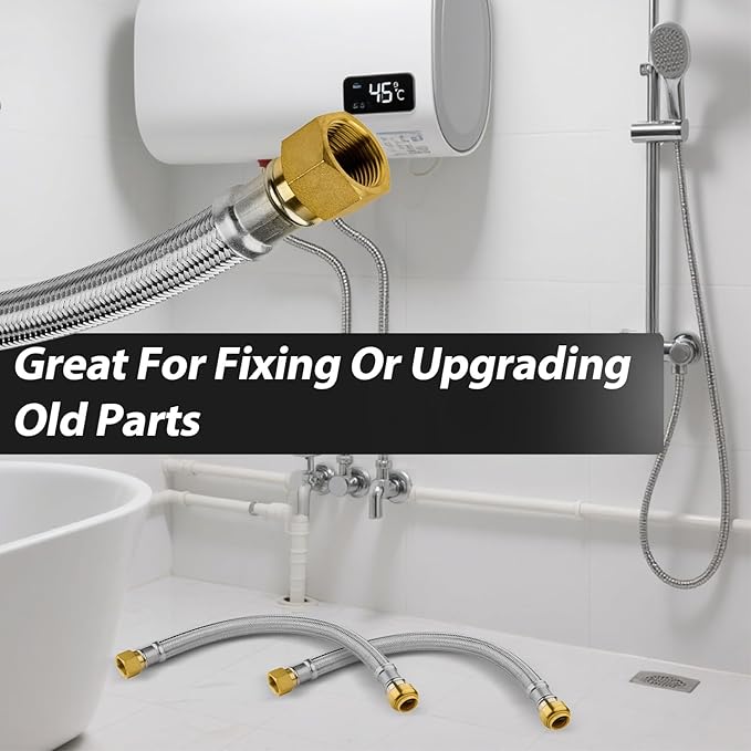 10 Pack Foskan 24-Inch Flexible Water Heater Connector Hose,with 1/2" Push-Fit x 3/4" FIP,Compatible with Copper, PEX, CPVC, and PE-RT Pipes for Water and Heating Use（24" Length）