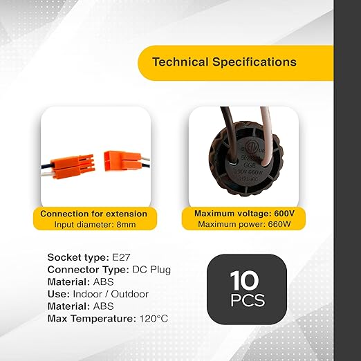 10 Pack Pigtail Light Socket Extender for E26 E27 Bulb Adapter with 15.75 Inch Cable