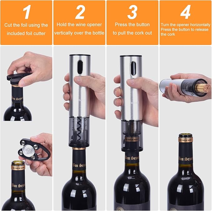 Electric Wine Opener with Wine Accessories -Rechargeable Wine Bottle Opener Set with Base, Wine Aerator, Foil Cutter and Wine Stoppers- Perfect Wine Gifts for Wine Lovers