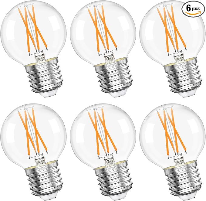 G16.5 LED Bulb Dimmable, 6W, 60 watt Equivalent, 2700K Warm White E26 Globe Bulb, Round Edison Bulbs for Ceiling Fan, Pendant, Chandeliers, 90+CRI 600LM, 6 Pack