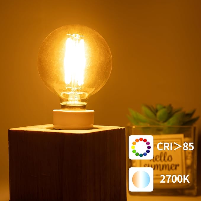 G16.5 Led Bulb, Small Round Edison Light Bulbs, Dimmable E12 Globe Amber Vanity Light Bulbs, 5w 2700k Vintage LED Filament Edison Bulb